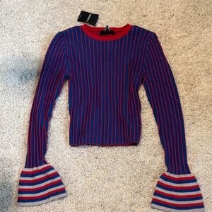 Striped Bell Sleeve long sleeve Sweater blue red gray Forever 21 new